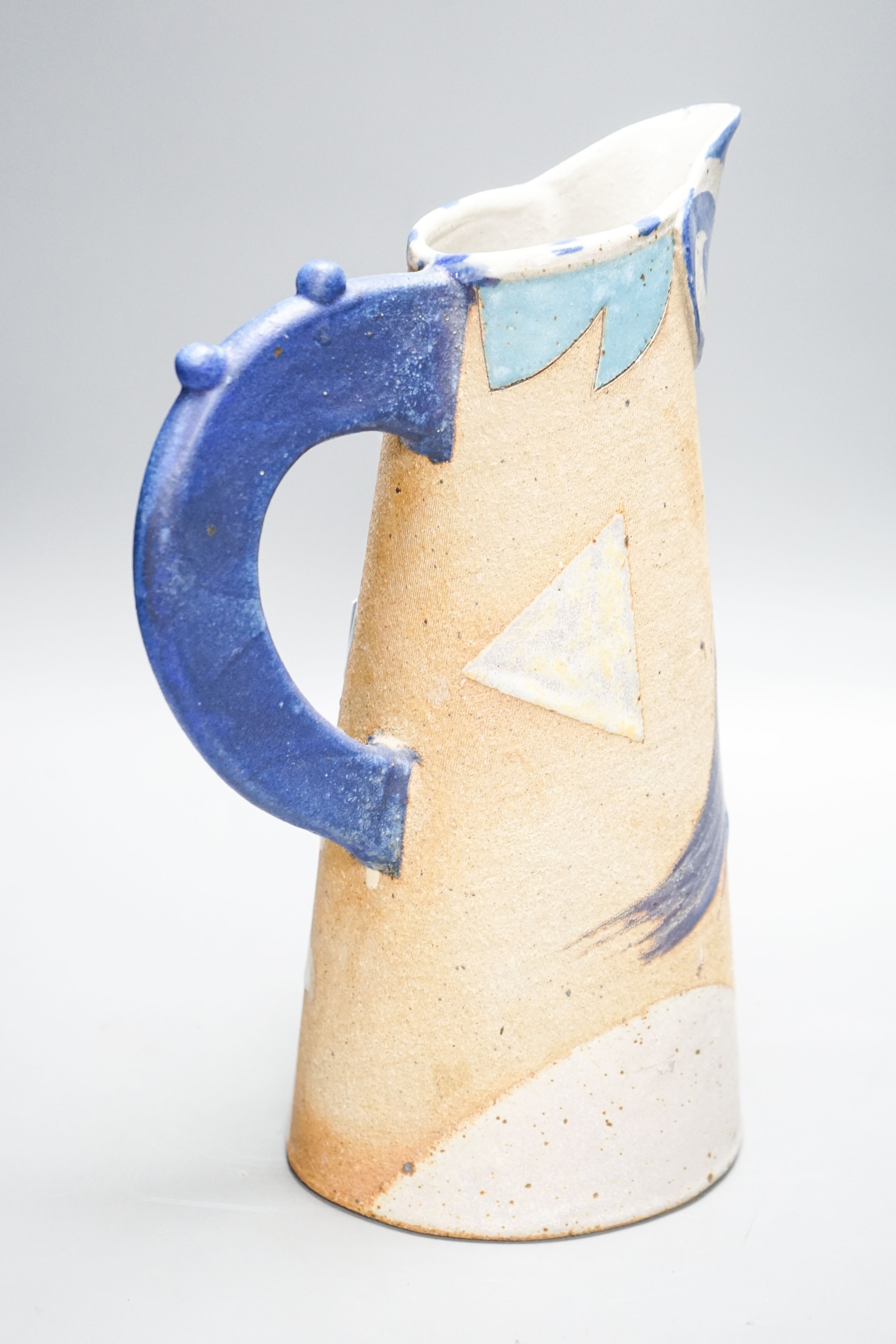 Jill Fanshawe Kato (b.1943), a tall slip decorated stoneware jug 35cm